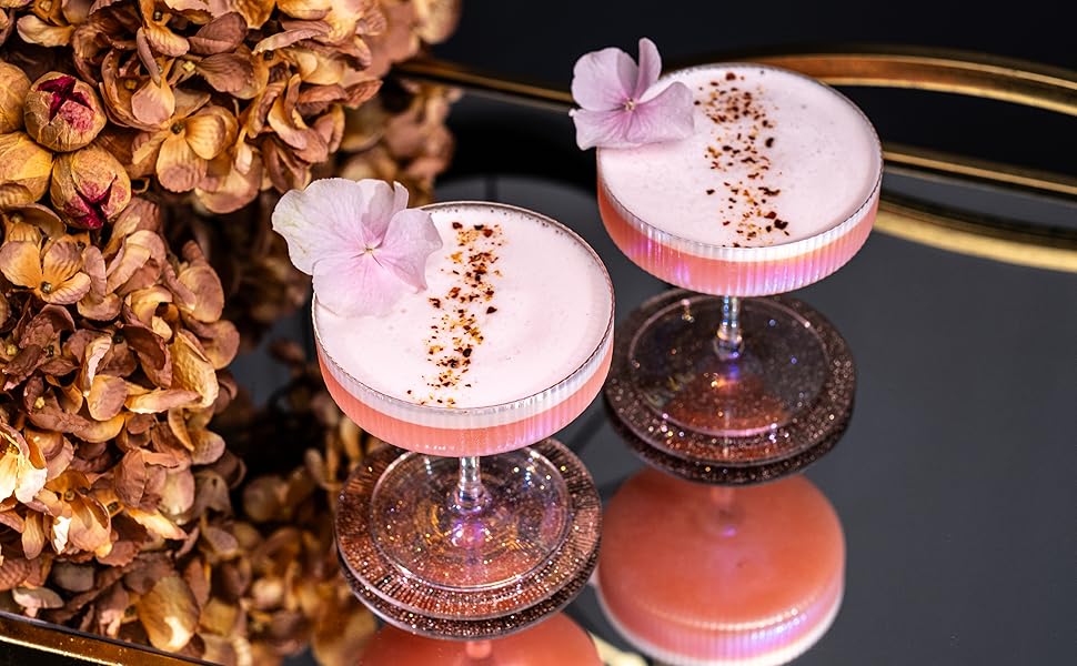 Набір келихів GLASSIQUE CADEAU Vintage Art Deco: 4 шт., 200 мл. Келихи для шампанського, мартіні, дайкірі, коктейлів. Кристал, іризуючий ефект