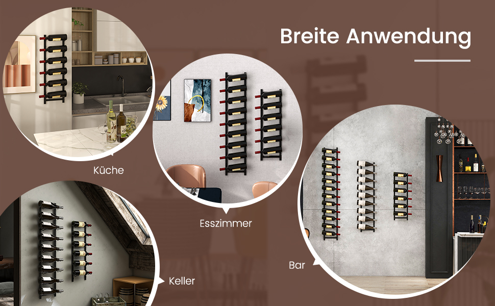 Стильна полиця для вина Costway на 6 пляшок, металева, чорна, індустріальний стиль