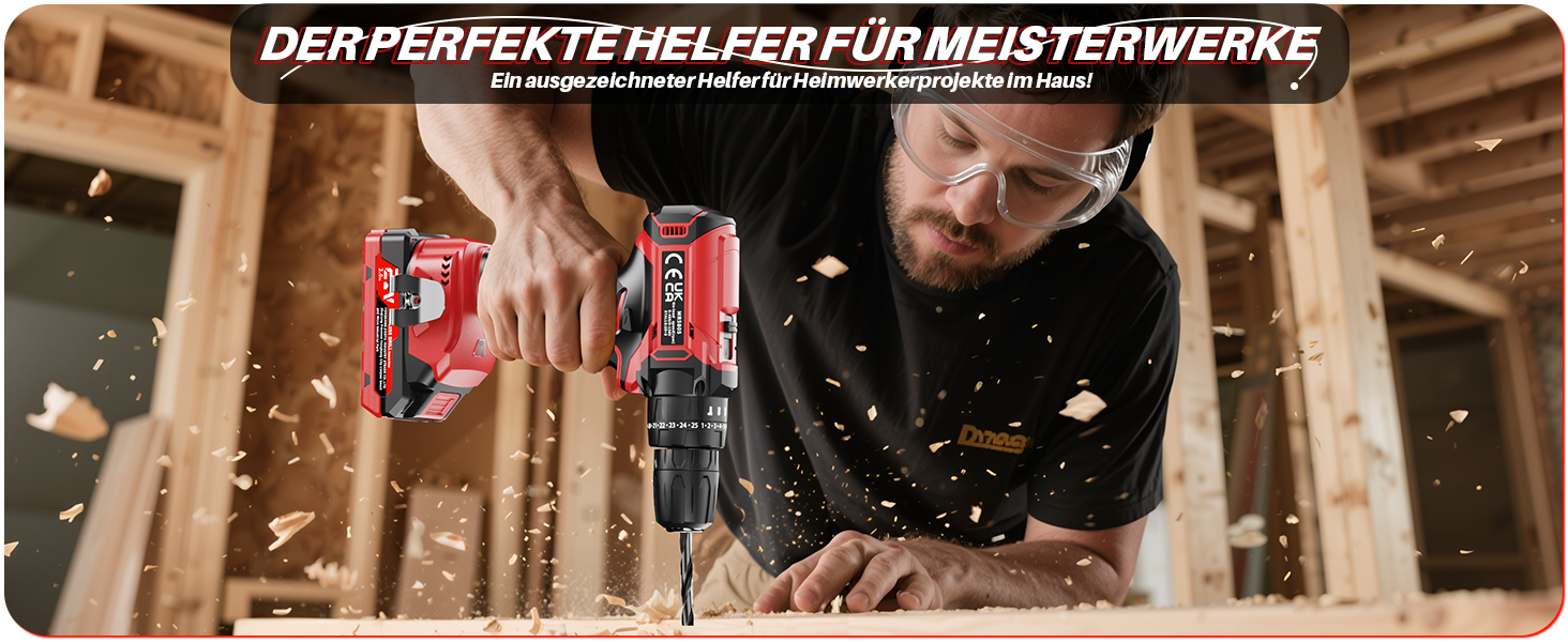 Акумуляторний шуруповерт 21V з двома акумуляторами 2000mAh, 45Nm, 25+3 ступені крутного моменту, LED, для дому та саду, DIY проєкти