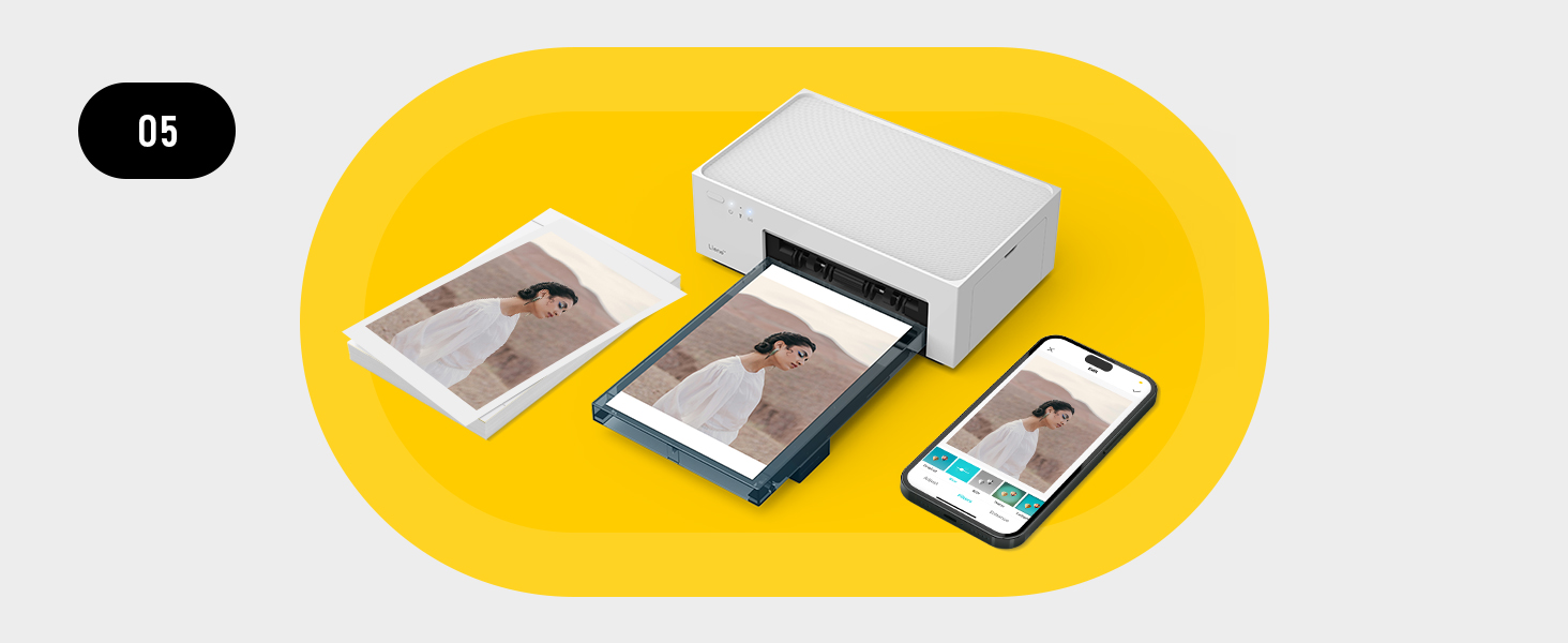 Портативний фотодрук для смартфонів Liene (10x15 см) + 2 пачки фотопаперу (20+80 аркушів), WiFi, сумісний з iPhone/Android/PC, 300 DPI, кольорова сублімація, білий