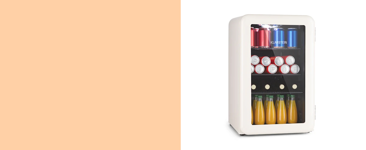 Klarstein Mini Fridge with Glass Door - 80L Compact Beverage Cooler with Adjustable Shelves & Wave Design Racks