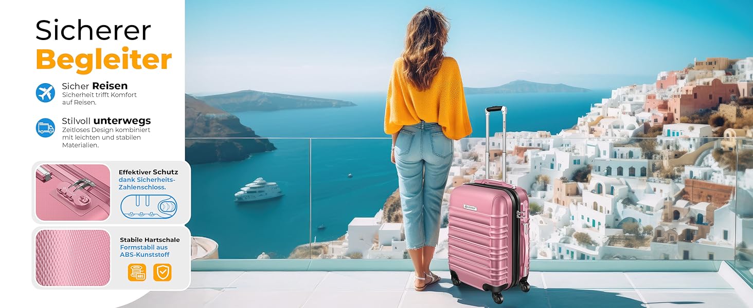 Чемодан KESSER® середній, жорсткий корпус, вага + бірка для багажу | Валіза-роликовий чемодан з кодовим замком, 4 колеса, ABS, телескопічна ручка (66x45x28см / 84 літри, шампань) 66см - 84Л шампань