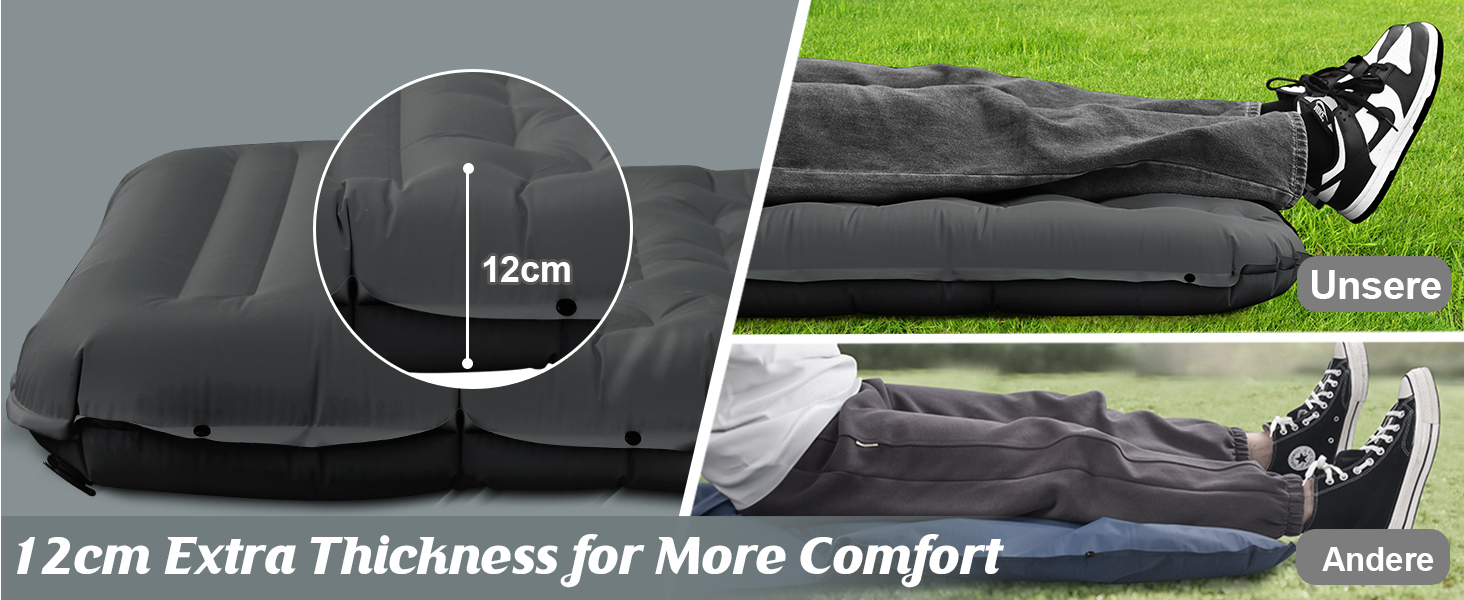 FTSMTK Self-Inflating Camping Mat with Foot Pump - 12cm Thick Sleeping Pad, Ultralight Air Mattress for Outdoor Camping - Black