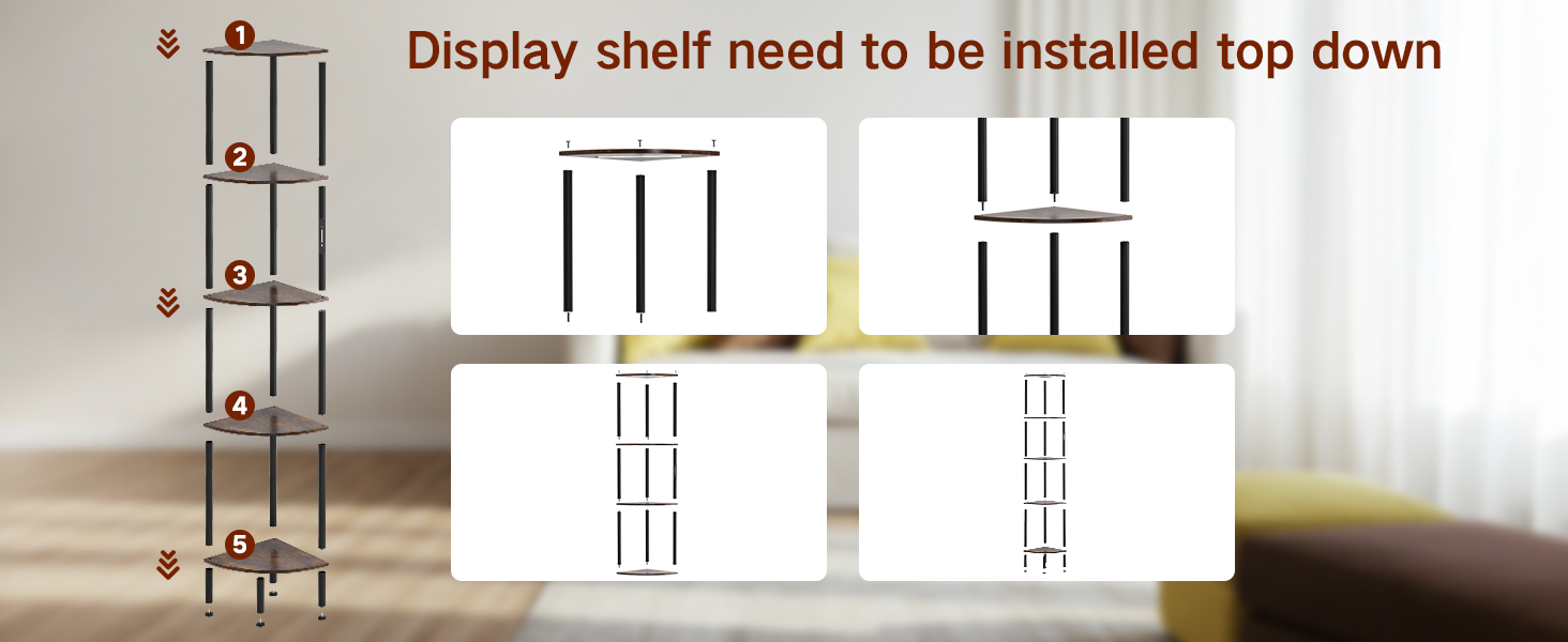 Стійка лампа OUTONLIFE з полицями, LED, 3 режими, регулювання яскравості, пульт, 5 ярусів, для вітальні, спальні, офісу, колір: Rustic Brown