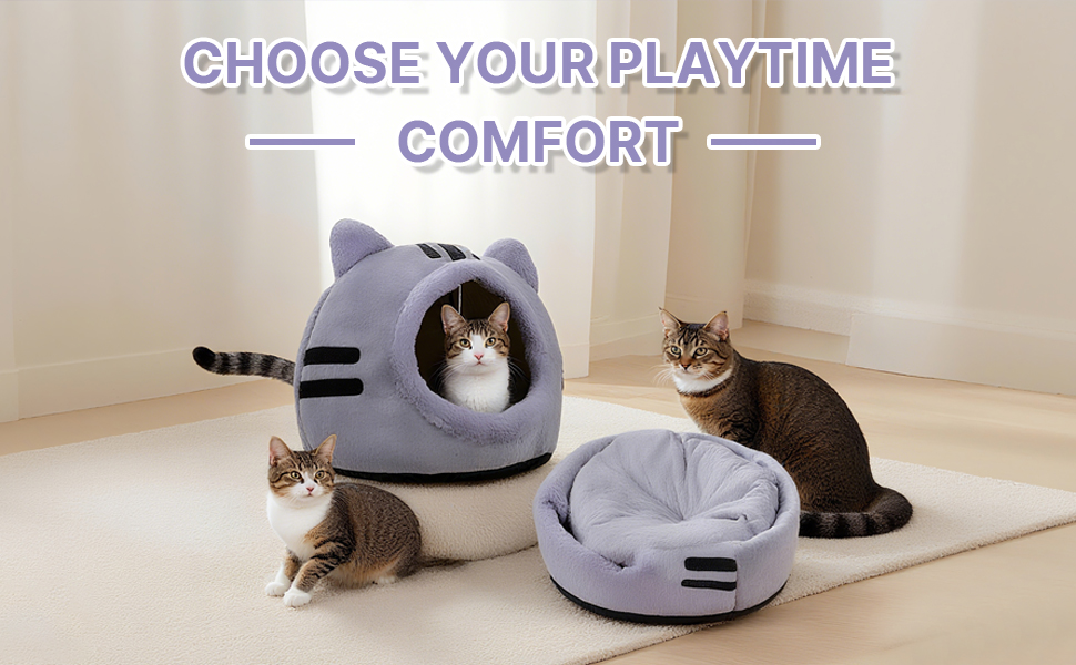 Кішка-будиночок для котів, сірий, 40x40x32 см - зручне ліжко-печеринка для кошенят та дорослих котів