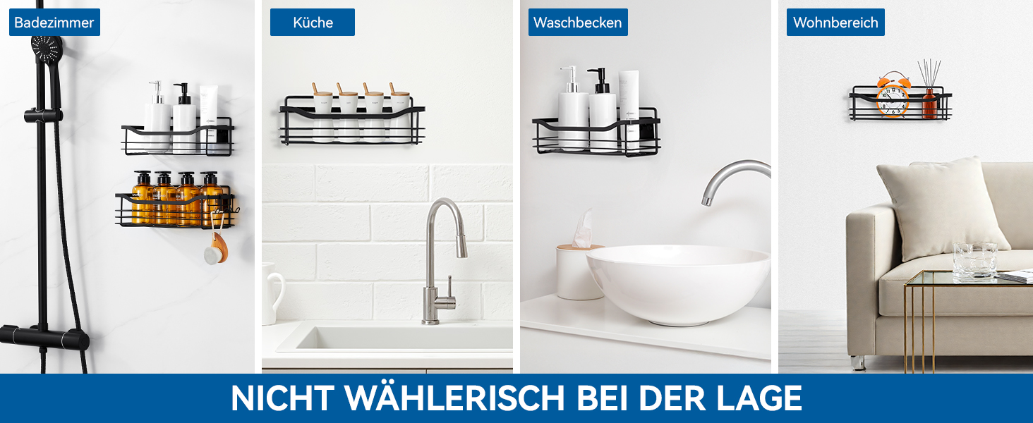 Поличка для душу Auralum без свердління, органайзер для ванної кімнати, 2 шт., чорна сітка, нержавіюча сталь