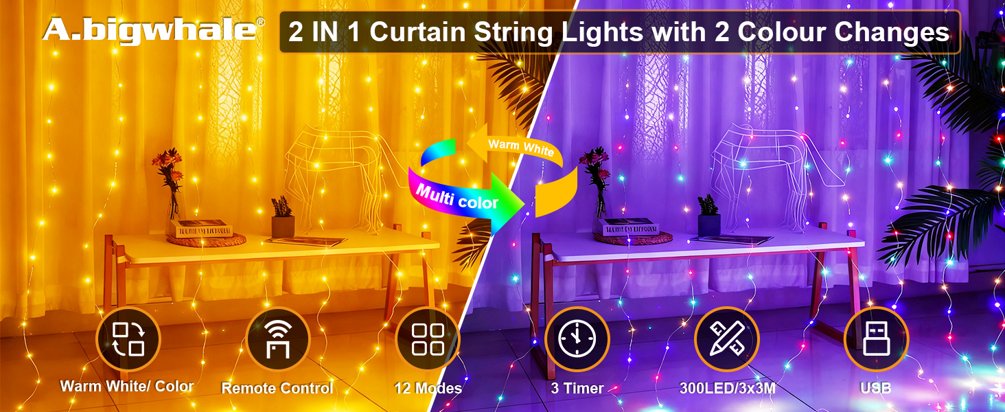 Ляптова гірлянда 2x2м з 200 LED, USB, тепле біле світло для декору стін, кімнати, вечірки, весілля, Рамадан, Різдва