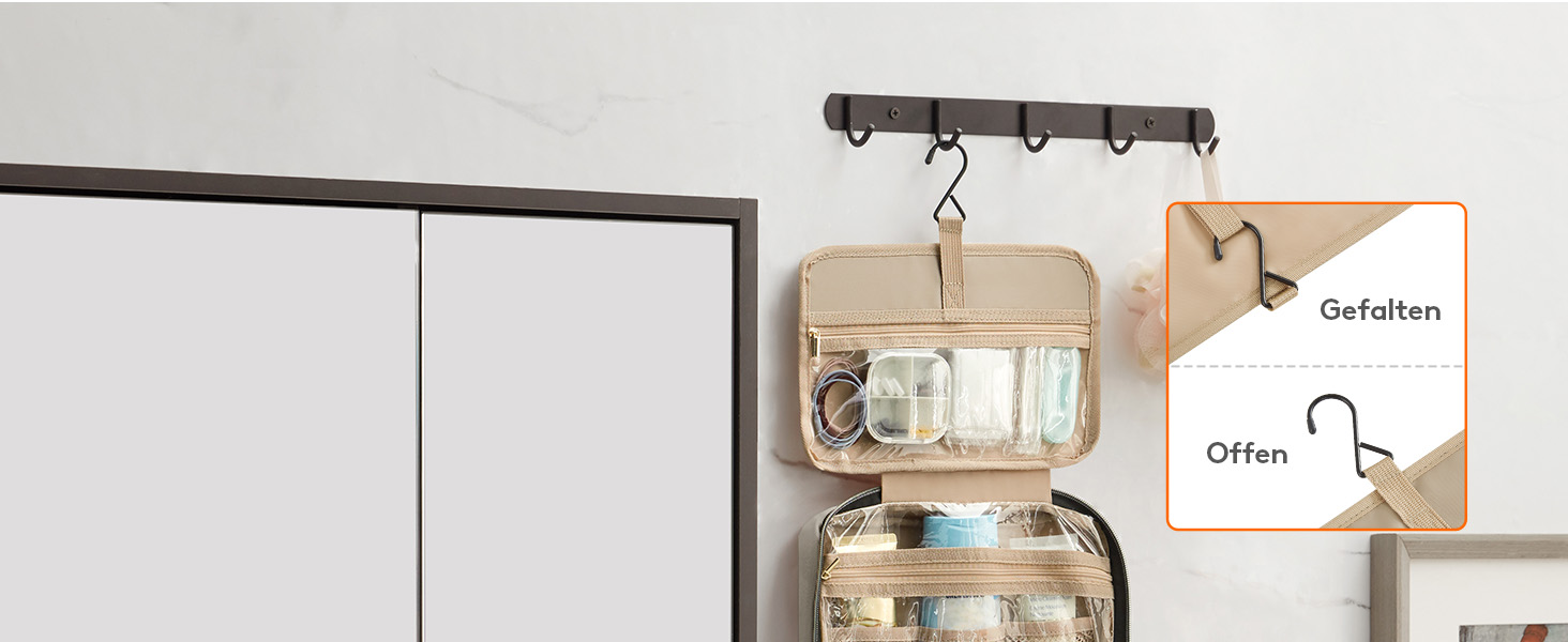 Сумка для косметики та туалетних аксесуарів Lifewit для подорожей, велика органайзер з гачком, прозора кишеня для гігієнічних засобів, світло-зелений (світло-сірий, M)