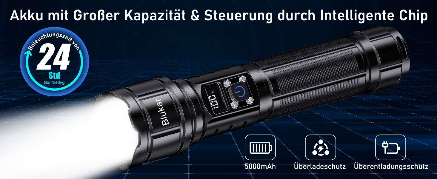 Ліхтар LED Blukar, перезаряжається, надзвичайно яскравий, з регулюванням фокусу, 5 режимів, водонепроникний IP67, для кемпінгу та активного відпочинку, чорний