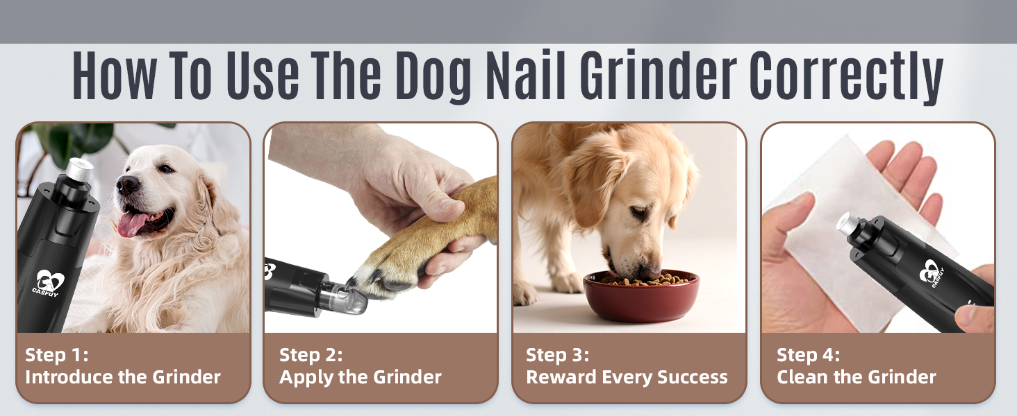 Електричний шліфувальник для собак та котів Casfuy Neue 6-Gang – тиха робота, 2 LED, 7 годин роботи, для собак великих, середніх та малих порід, чорний