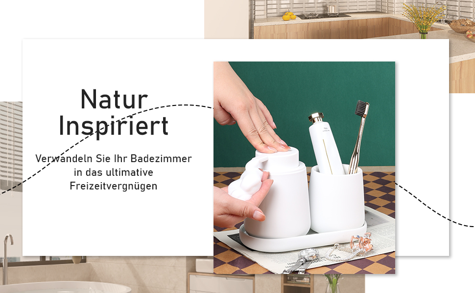 Набір аксесуарів для ванної кімнати Umlaca: мильниця, дозатор мила 350 мл, стакан для зубної пасти 320 мл, білий