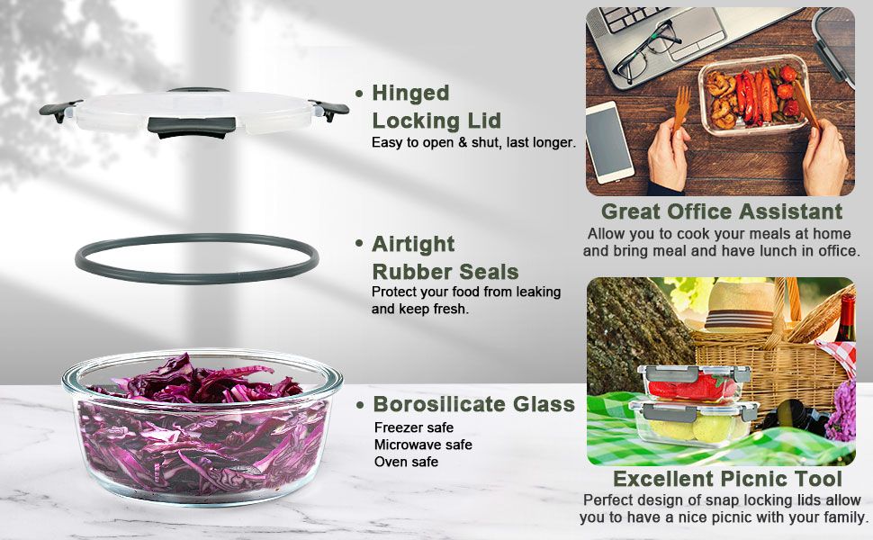 Набір скляних контейнерів Komuee 24 шт. для зберігання продуктів, сірий. BPA-free, для мікрохвильової печі та посудомийної машини