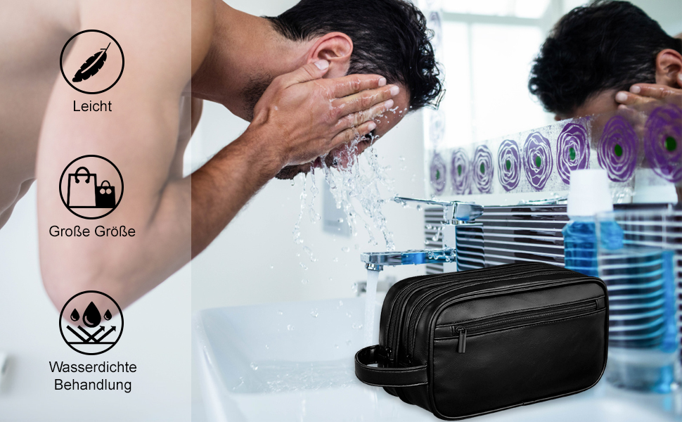 Чоловіча косметичка-рюкзак, чорна, з водовідштовхувального PU-шкіри, двошарова, з мокрим/сухим відділенням