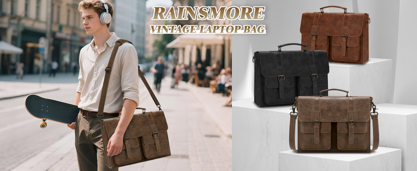 Сумка для ноутбука RAINSMORE чоловіча шкіряна 15.6