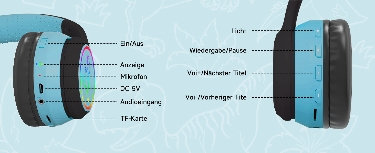 Дротові навушники IFecco для дітей з мікрофоном, Bluetooth, LED-підсвітка, чохол, колір чорний/синій