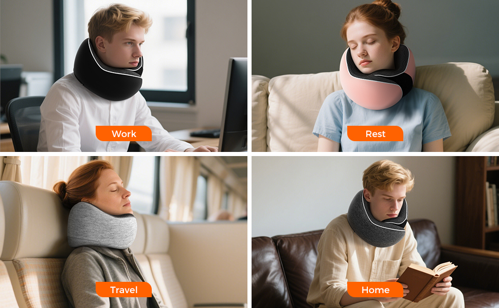 Подушка для шиї у подорожах: м'яка, з memory foam, для автомобіля та літака, з навушниками та маскою для сну (світло-сіра)