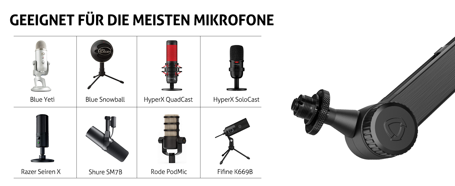 Підставка для мікрофона SUNMON для Blue Yeti та інших – міцна, 360° обертання, металева клямка, універсальна | HyperX QuadCast 2, Fifin AM8, Seiren Mini V3, MV7