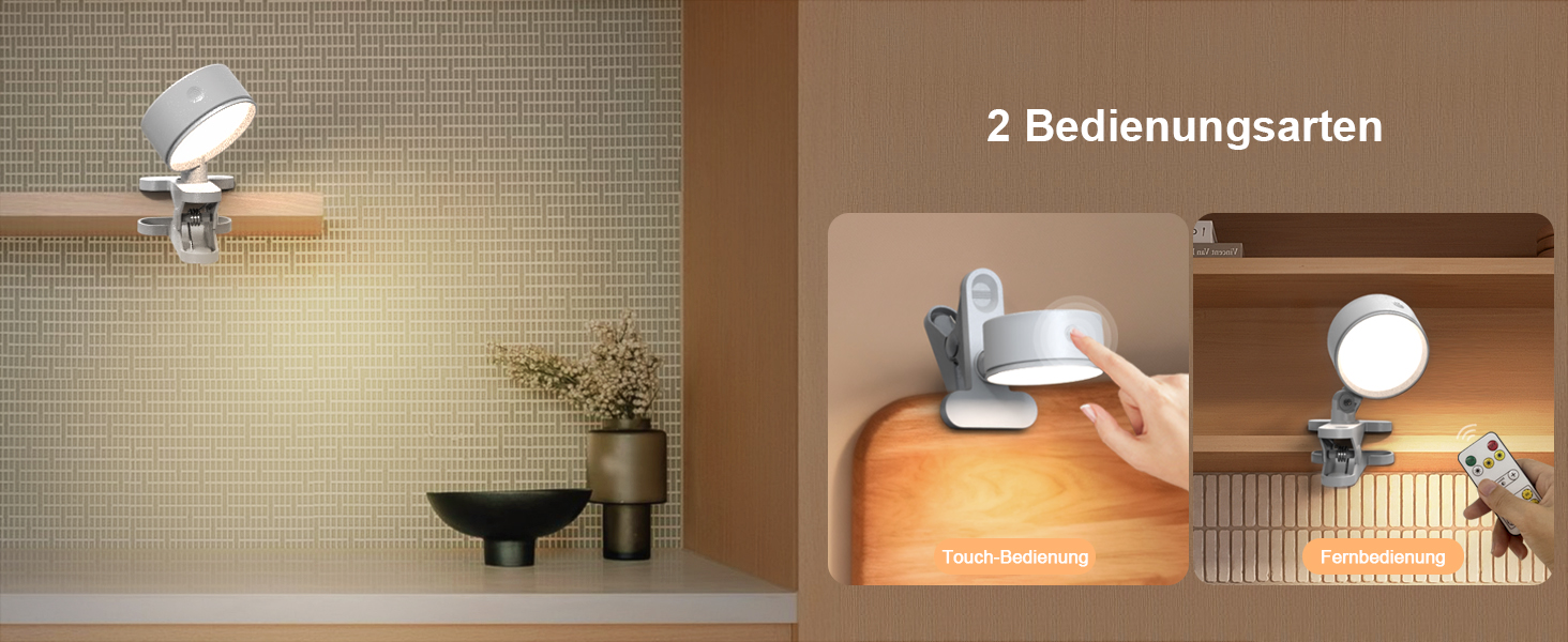 Нічник на ліжко акумуляторний бездротовий з USB-C, 5000mAh, з кліпсою, димуючий, з пультом, LED, 360° поворотний, для спальні, кемпінгу (білий)