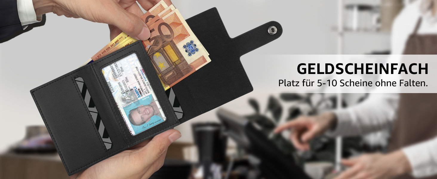 Чоловічий гаманець TEEHON з захистом RFID, з штучної шкіри, з 5 відділеннями для карток, відділенням для грошей та кишенькою для монет, чорний (класичний)