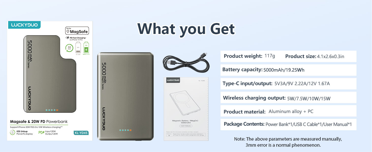 Power Bank LUCKYDUO MagSafe 5000mAh: Тонкий, Магнітний, Швидка зарядка 20W USB-C, для iPhone 15/14/13/12 Pro Max