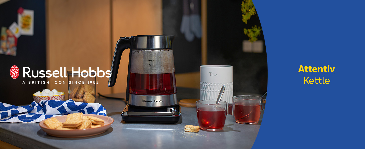 Електричний чайник Russell Hobbs з регулюванням температури та ситом (40-100°C), нержавіюча сталь, 1.7л, 2400W, з функцією підігріву, для дитячого харчування