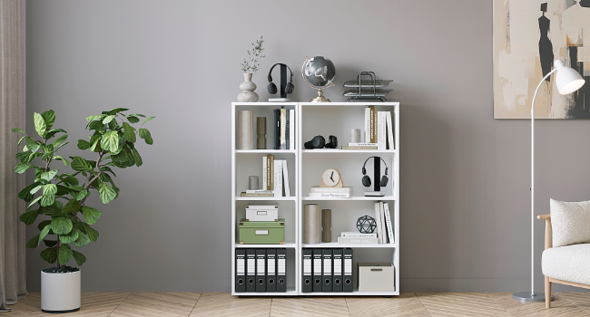 Білий книжковий стелаж KOMTO Regal 80 см, 3 рівні, регульовані полиці, універсальна книжкова шафа для зберігання, 80x90x24 см