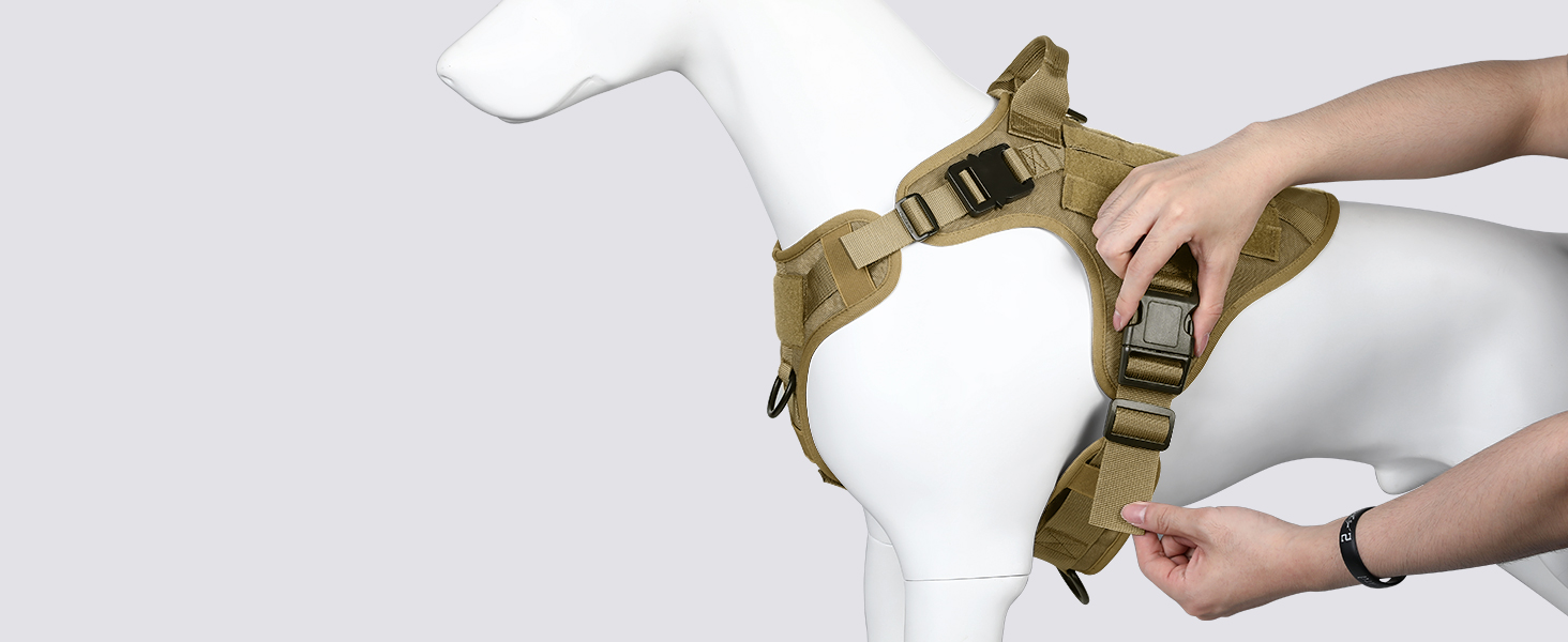 Шлейка для собак Rabbitgoo для великих собак без натягу, тактична нагрудна шлейка з MOLLE, металеві пряжки, дихаюча, військова, регульована, з підкладкою, L (1 шт., коричнева)