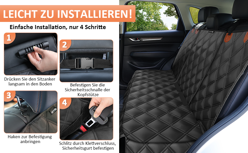 KYG Pet Seat Cover - Waterproof, Non-Slip, Scratch-Resistant Back Seat Cover for Dogs & Kids - Includes Seat Belt for Dogs - Fits Most Cars, Trucks & SUVs - 135x56x45cm, Removable