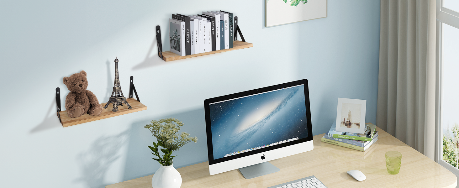 Настінні полиці AGM Wandregal 2 шт. з тримачем для рушників, світло-коричневі