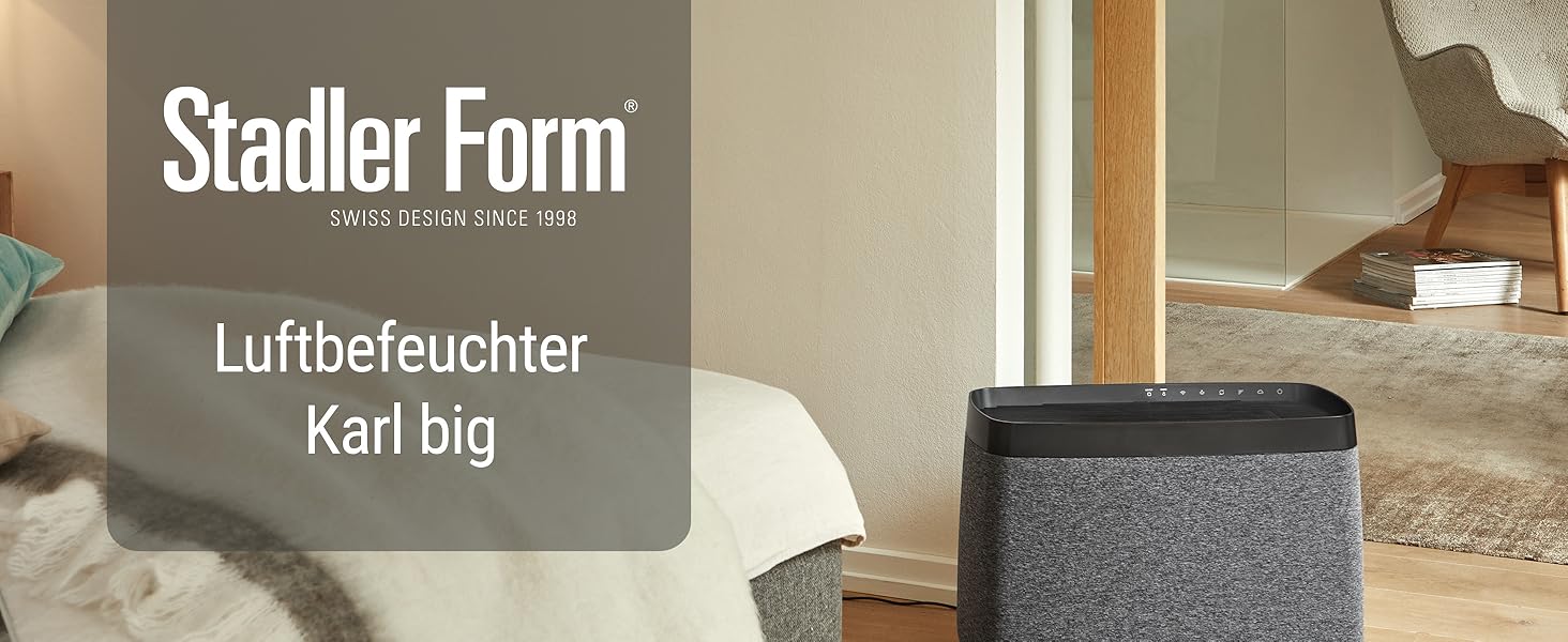 Зволожувач повітря Stadler Form Karl big - тихий, потужний, для приміщень до 100 м², з керуванням через додаток, чорний
