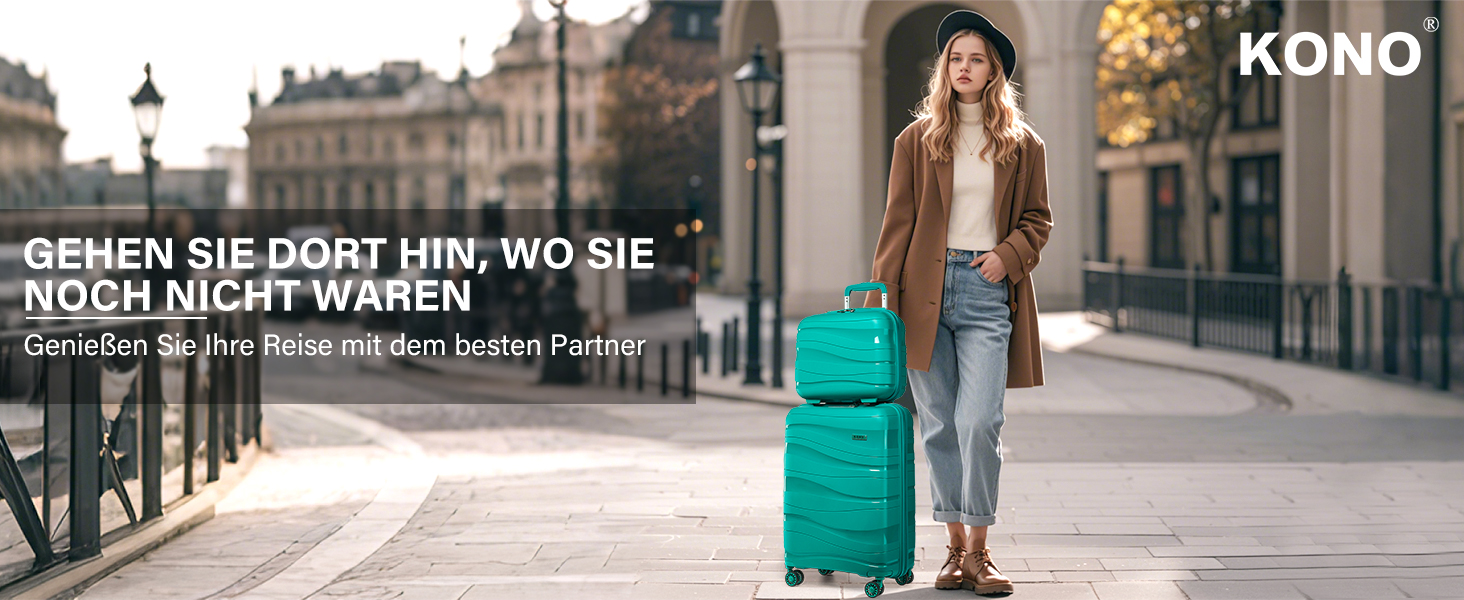 KONO Чемодан середнього розміру 65см з поліпропілену, з TSA замком, 65x46x26.5см (Зелений)