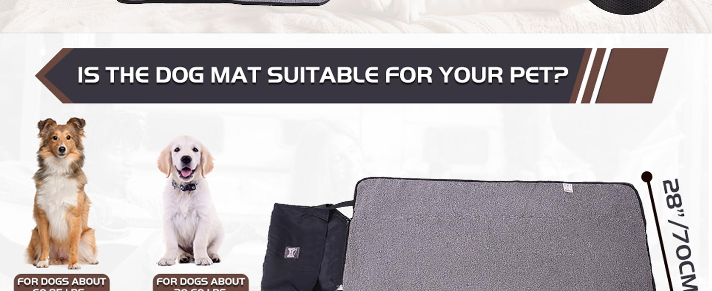 Водонепроникна килимок для собак, 100 x 70 см, з сумкою, для подорожей, чорний, пухнастий