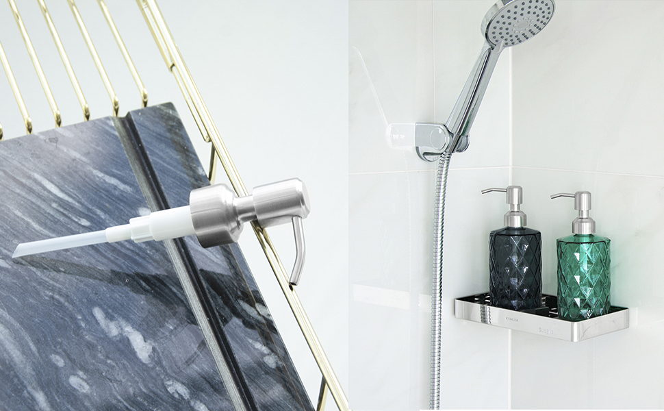 Дозатор для мила Ekirlin зі скла для кухні та ванної кімнати, 340 мл. З нержавіючою сталевою помпою, для мила, олій, шампуню. Колір: темно-сірий