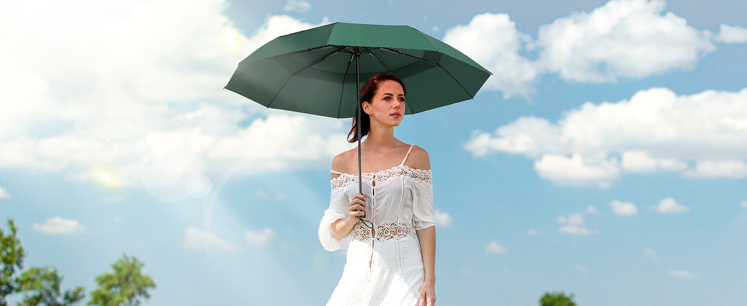 TECKNET Парасолька, автоматична складана, штормстійка, легка у відкриванні та закриванні, зелена