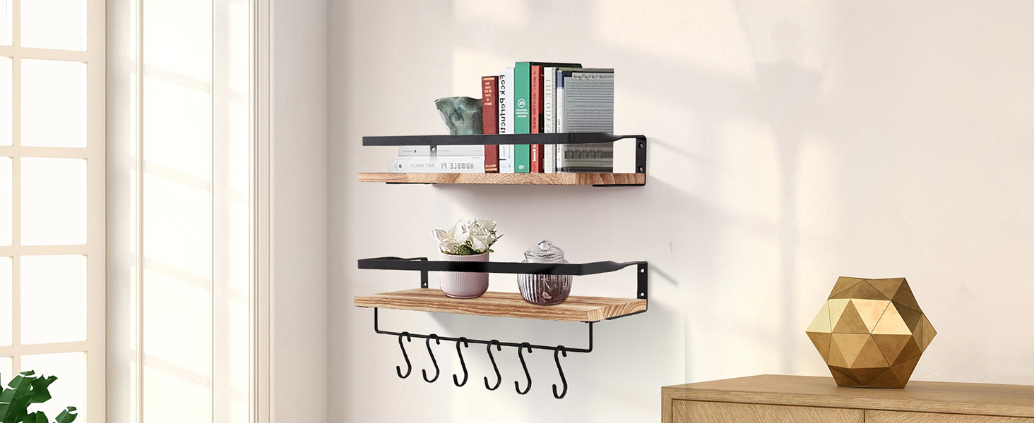 Настінна полиця AGM Wandregal 2 шт. з тримачем для рушників, світло-коричнева, для ванної, кухні, вітальні, офісу, спальні