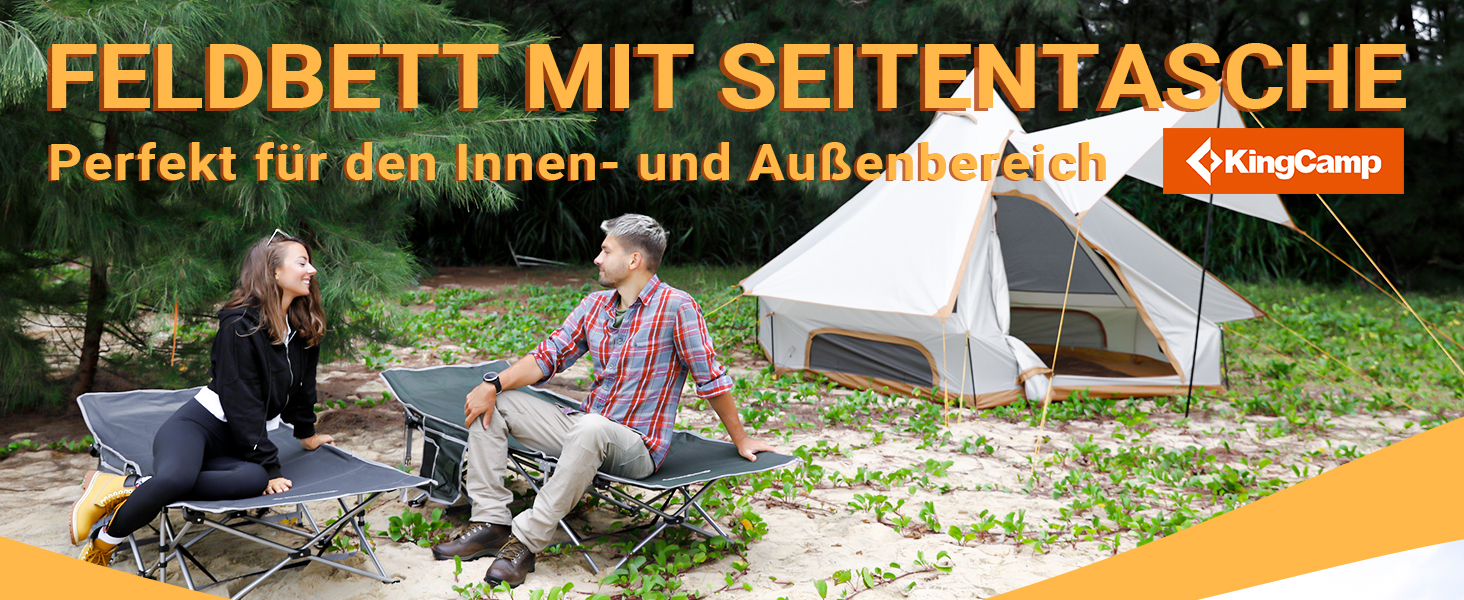 Розкладне ліжко для кемпінгу KingCamp - легке, портативне, з кишенею, 190x67 см, чорно-сірий годинниковий візерунок