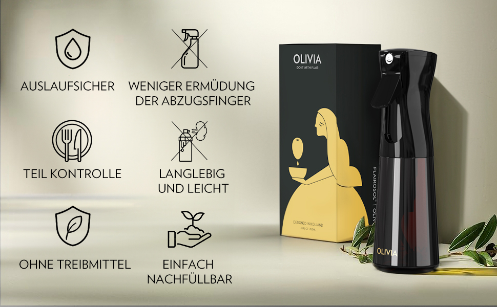 Розпилювач для олії FlairRosol Olivia, 2 шт., зелене скло, 200 мл - ідеально для фритюрниці, салатів, BBQ