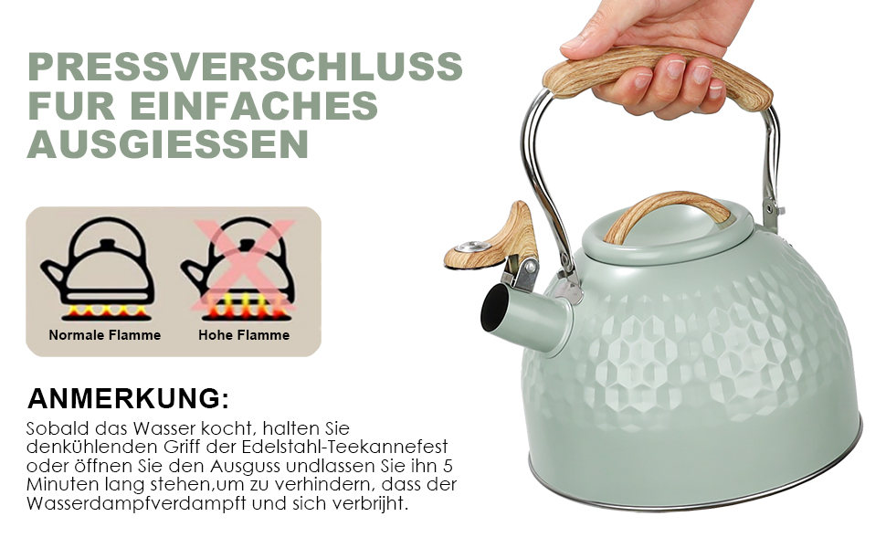 BEZORR Чайник-свисток з нержавіючої сталі, 3 літри, Ретро дизайн, для плити, індукції, газової, керамічної