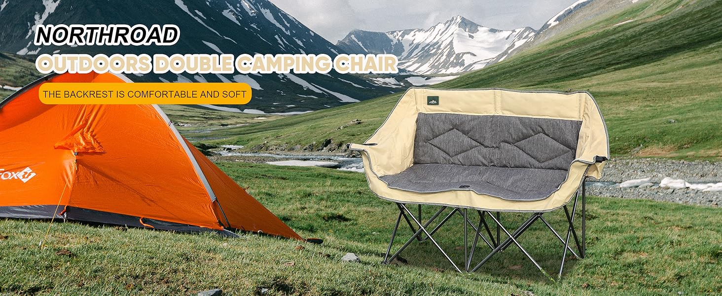 Розкладний диванчик для кемпінгу Northroad на 2 особи, портативний, з підстаканниками та тримачем для келихів, бежевий