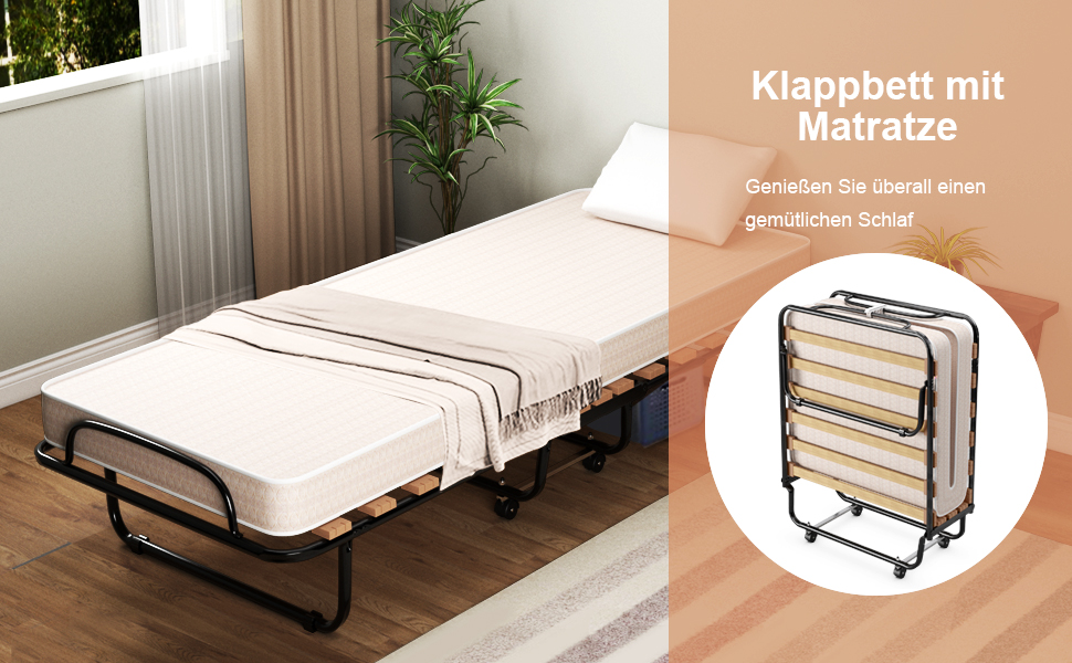 COSTWAY Foldable Guest Bed with Foam Mattress