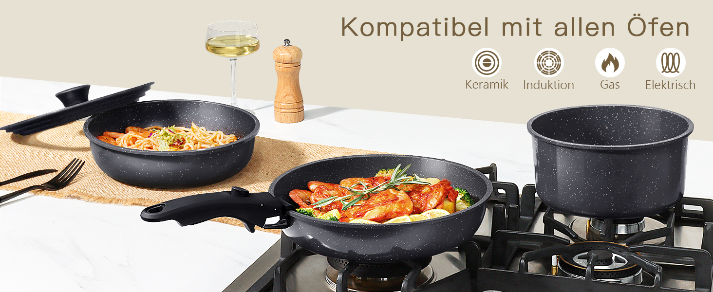 Набір посуду GiPP 21 предмет: сковороди та каструлі з антипригарним покриттям, для всіх типів плит, чорний