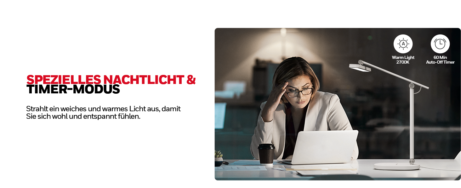 Настільна LED лампа Honeywell H4 Sunturalux – офісна лампа з диммером, 3 режими світла, 5 рівнів яскравості, таймер, сенсорне управління, сірий