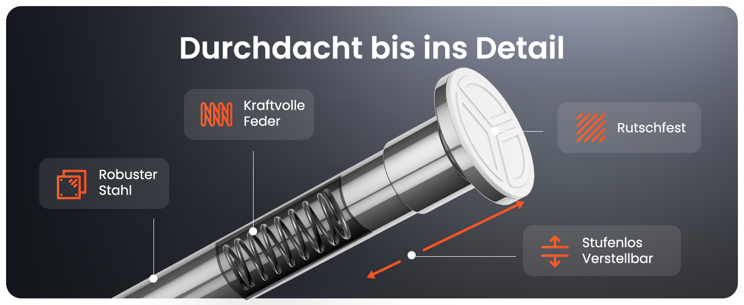 Штанга для душу без свердління 160-210 см, срібна, Ø 25 мм, телескопічна. Підходить для ванної, душу та перегородки. Штанга з нержавіючої сталі