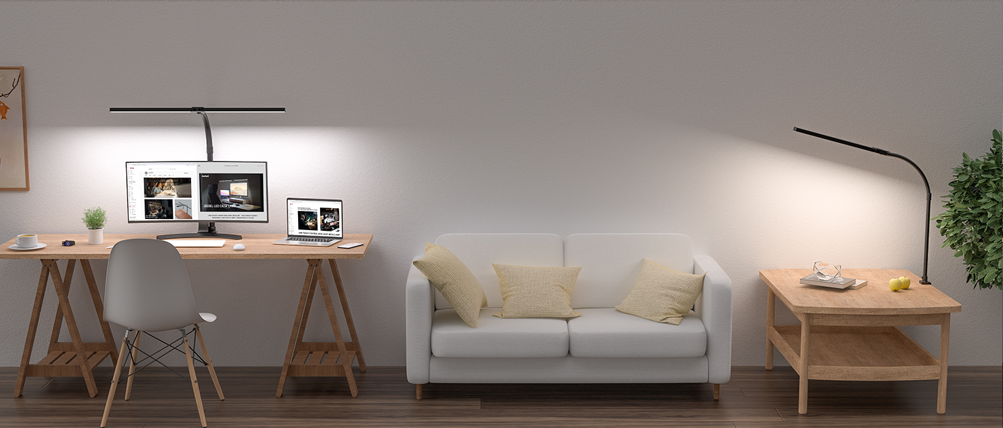 LED лампа для столу Jeebel 24W з двома головками, диммування, 1800LM, 80см, пульт ДК, 10 кольорів, 10 рівнів яскравості, для офісу