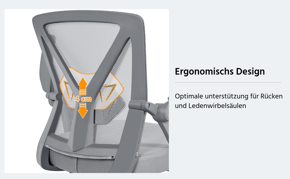 Офісне крісло Yaheetech з підйомними підлокітниками, сітчасте, ергономічне, з регулюванням поперекової підтримки, функцією гойдання та регулюванням висоти, сіре