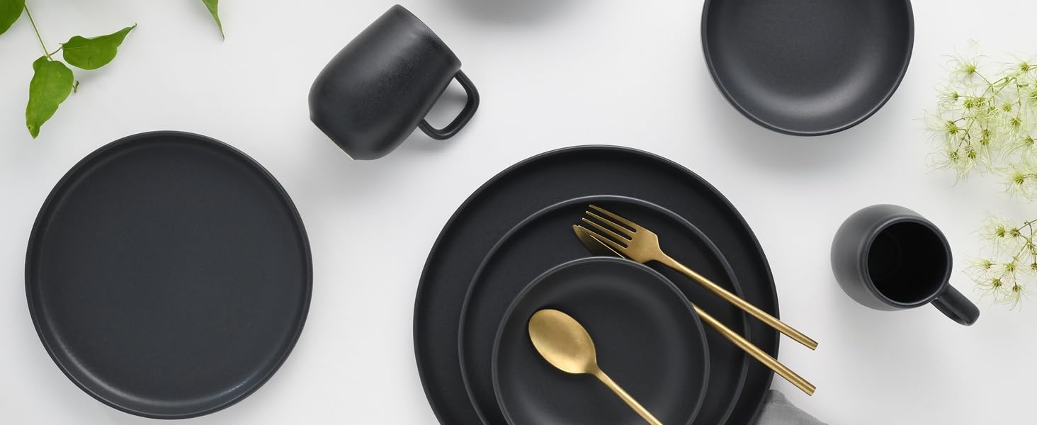 CreaTable Geschirrset Uno, 12-teilний сервіз для 4 осіб, керамічний, сірий, для дому, посудомийна машина, мікрохвильова піч, Made in Europe