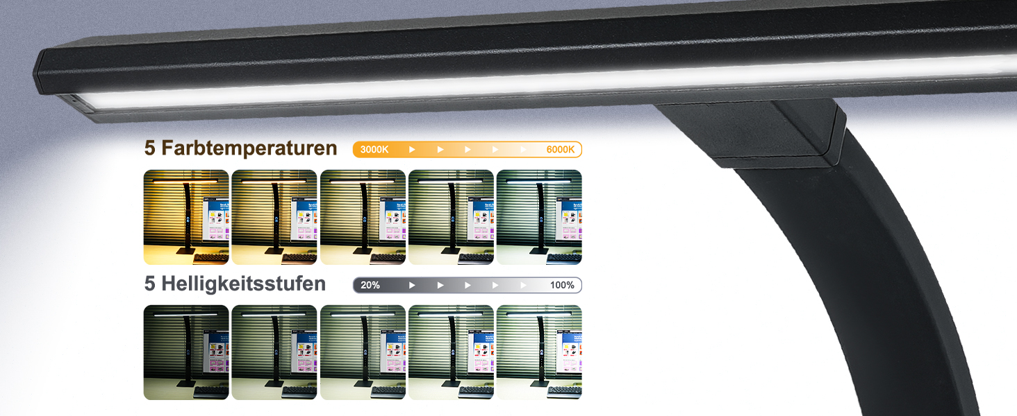 LED лампа настільна диммируемая 12W для офісу, дому та навчання, захист очей, світло дня, гнушийна шийка, 5 кольорів, плавне регулювання яскравості