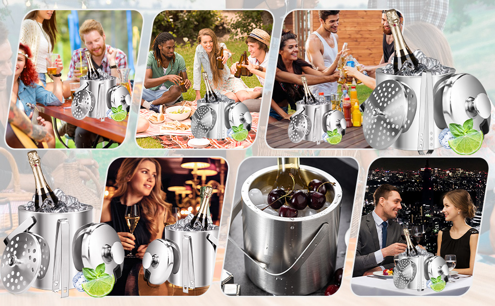 Нержавійна ваза для льоду з кришкою та лопаткою, 3.2L - Ідеально для напоїв та фруктів