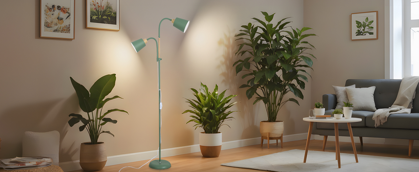 Стійка лампа ANTENLICHT YOYO з двома висувними лампами | 2xE27, 60W | 360° регулювання | Вінтажний дизайн, метал | 159 см, зелений | Без лампочки