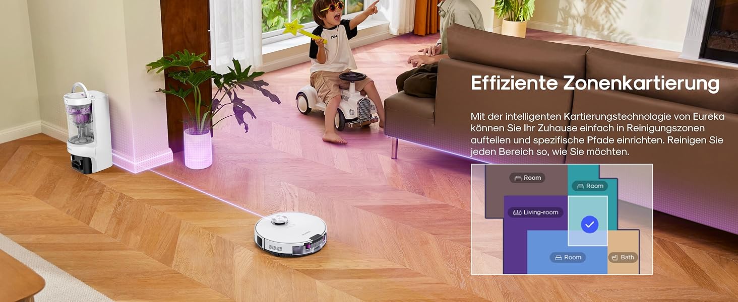 Робот-пилосос Eureka E20 Evo Plus з функцією миття та автопорожненням, 10000 Па, для твердих підлог та килимів, білий